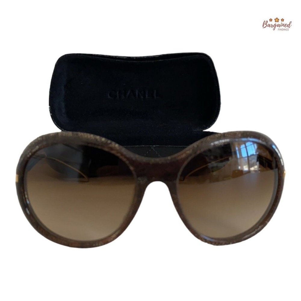Authentic CHANEL Brown Lenses Lace Acetate Gold Temple Gradient Tint Sunglasses